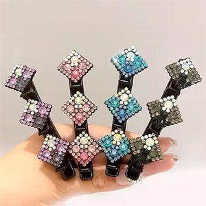 4 PCS Sparkling Crystal Stone Braided Hair Clips for women/Girl with 3 clips